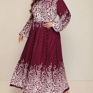 Shein plus lantern sleeve plant print maxi dress